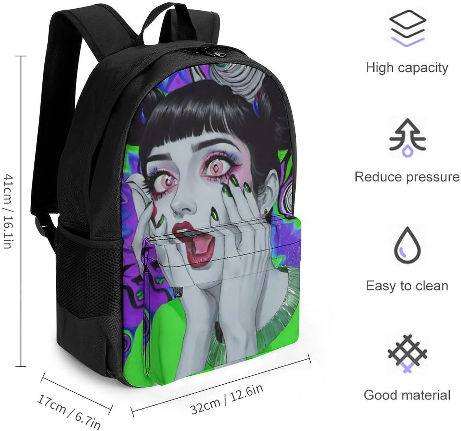 Lightweight Daypack Bookbag for Trekking Business Walking Cycling - Big Capacity Anti-Theft Multipurpose Carry On Bag, Goth Gothic Weird Woman Tie Dye Art Business Computer Bag