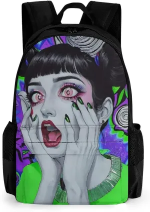 Lightweight Daypack Bookbag for Trekking Business Walking Cycling - Big Capacity Anti-Theft Multipurpose Carry On Bag, Goth Gothic Weird Woman Tie Dye Art Business Computer Bag