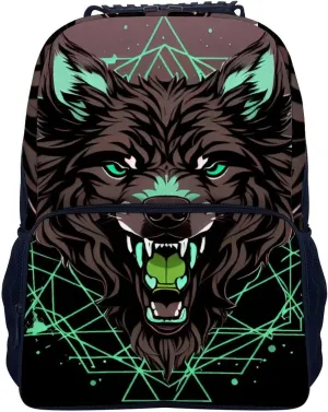 Lightweight Daypack Bookbag for Trekking Business Walking Cycling - Big Capacity Anti-Theft Multipurpose Carry On Bag, Wild Wolf Head Art Business Computer Bag