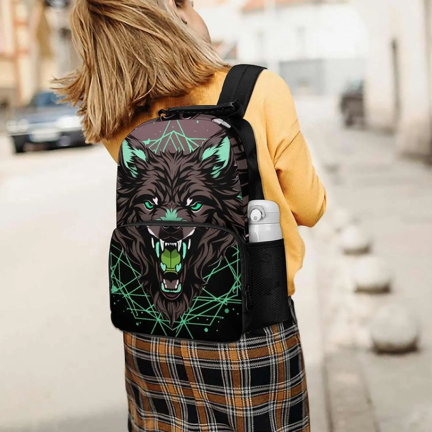 Lightweight Daypack Bookbag for Trekking Business Walking Cycling - Big Capacity Anti-Theft Multipurpose Carry On Bag, Wild Wolf Head Art Business Computer Bag