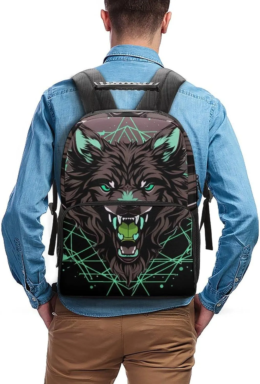 Lightweight Daypack Bookbag for Trekking Business Walking Cycling - Big Capacity Anti-Theft Multipurpose Carry On Bag, Wild Wolf Head Art Business Computer Bag