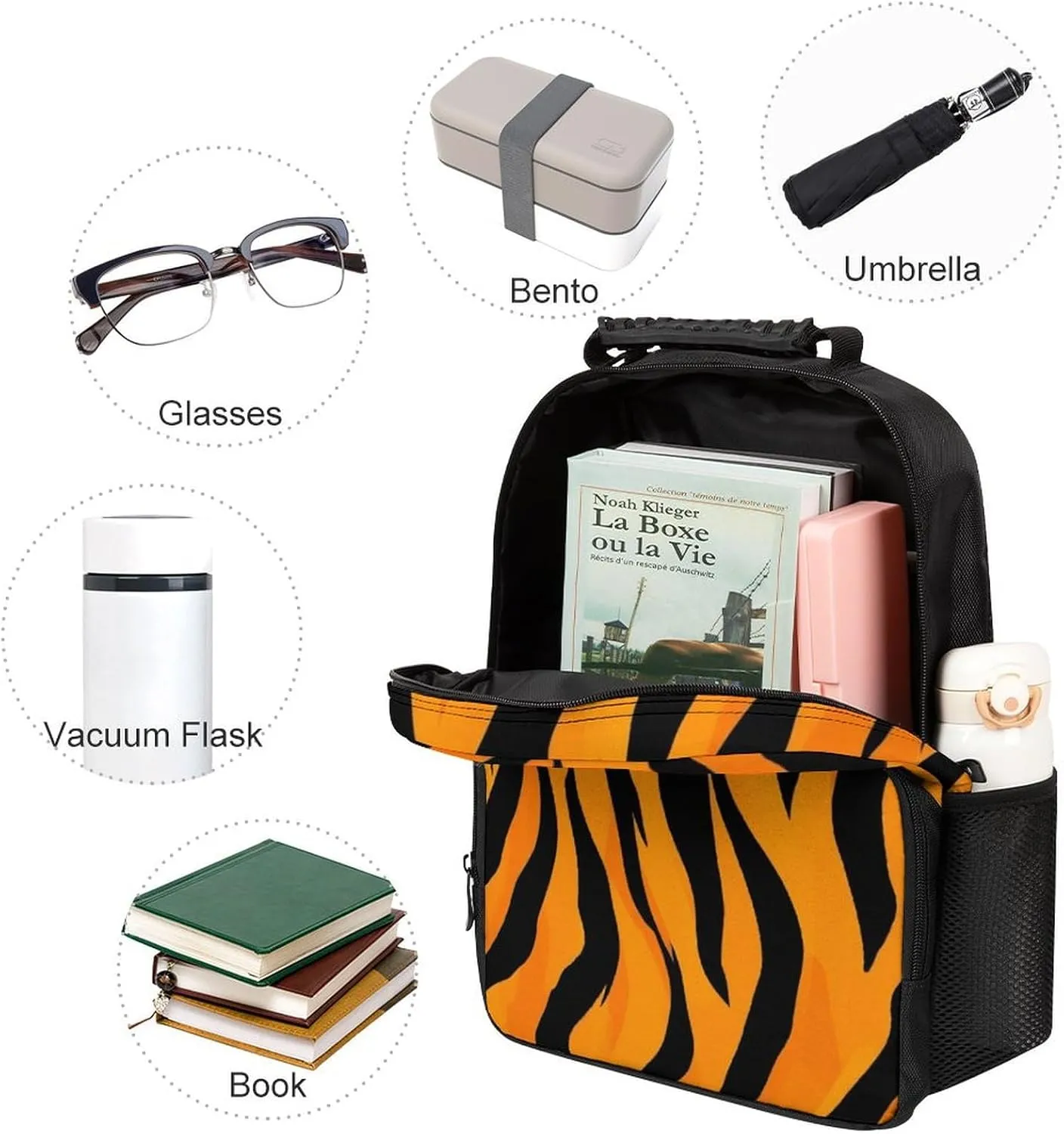 Lightweight Daypack for Camping Business Walking Cycling - Large Capacity Anti-Theft Multipurpose Bookbag, Animal Print Tiger Stripe Gym Outdoor Hiking Backpack