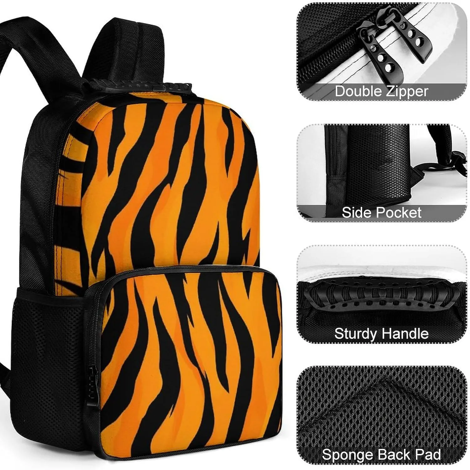 Lightweight Daypack for Camping Business Walking Cycling - Large Capacity Anti-Theft Multipurpose Bookbag, Animal Print Tiger Stripe Gym Outdoor Hiking Backpack
