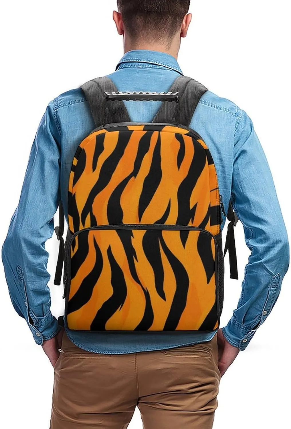 Lightweight Daypack for Camping Business Walking Cycling - Large Capacity Anti-Theft Multipurpose Bookbag, Animal Print Tiger Stripe Gym Outdoor Hiking Backpack