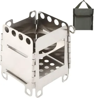 Lightweight Portable Wood Burning Camping Stove, Stainless Steel Folding Stove, Efficient Airflow System, Versatile Fuel Compatibility, Robust Stainless Steel Build, Ideal for