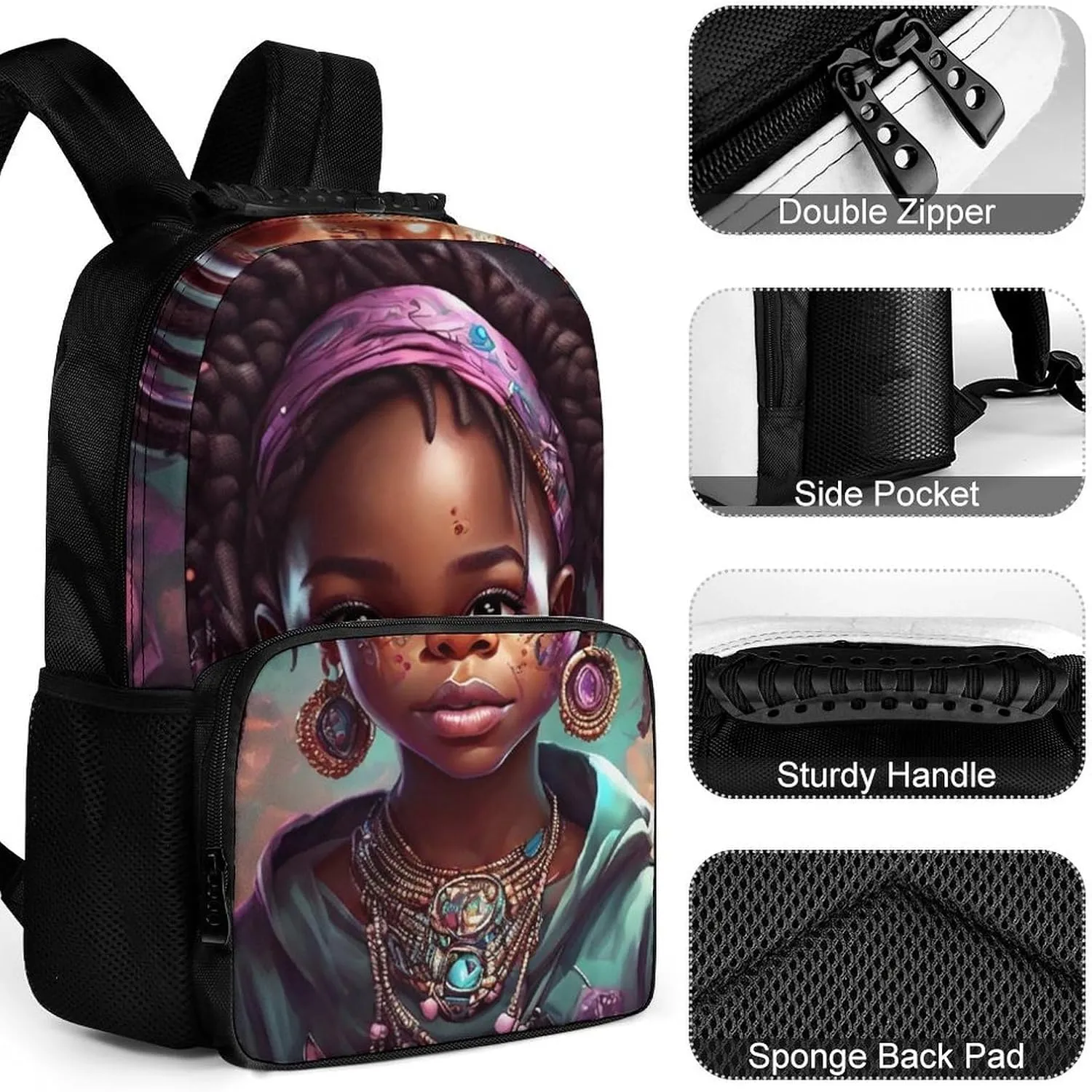 Lightweight Rucksacks for Camping Picnic Walking Cycling - Large Capacity Multipurpose Anti-Theft Carry On Bag, Afro Women African American Black Woman Art Travel Hiking & Camping Rucksack