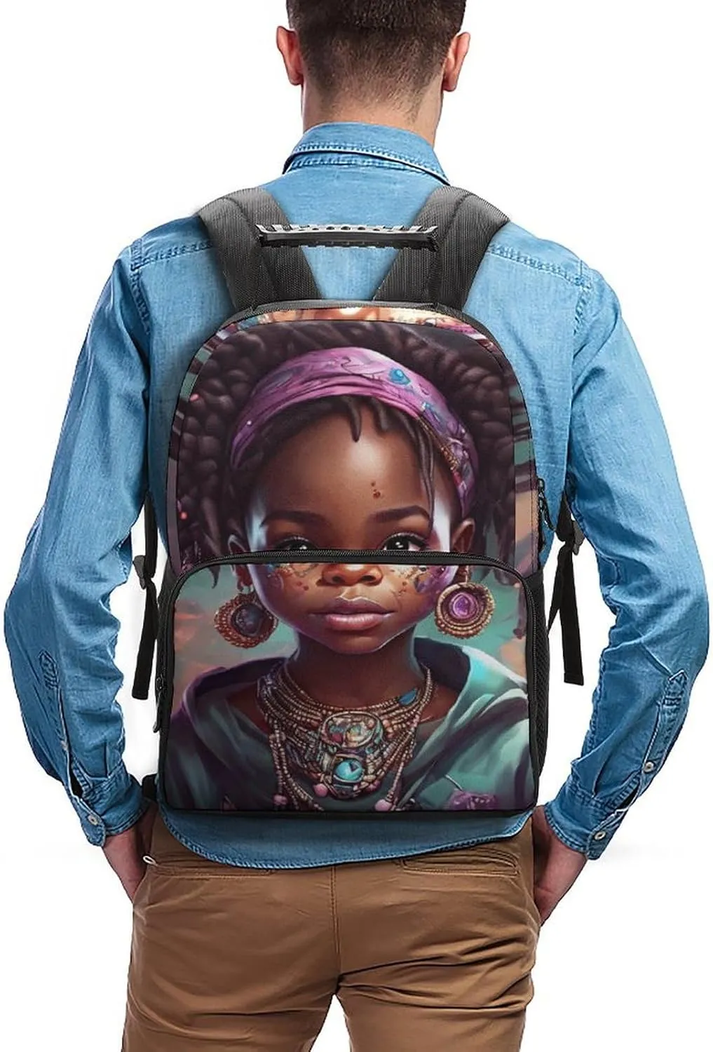 Lightweight Rucksacks for Camping Picnic Walking Cycling - Large Capacity Multipurpose Anti-Theft Carry On Bag, Afro Women African American Black Woman Art Travel Hiking & Camping Rucksack