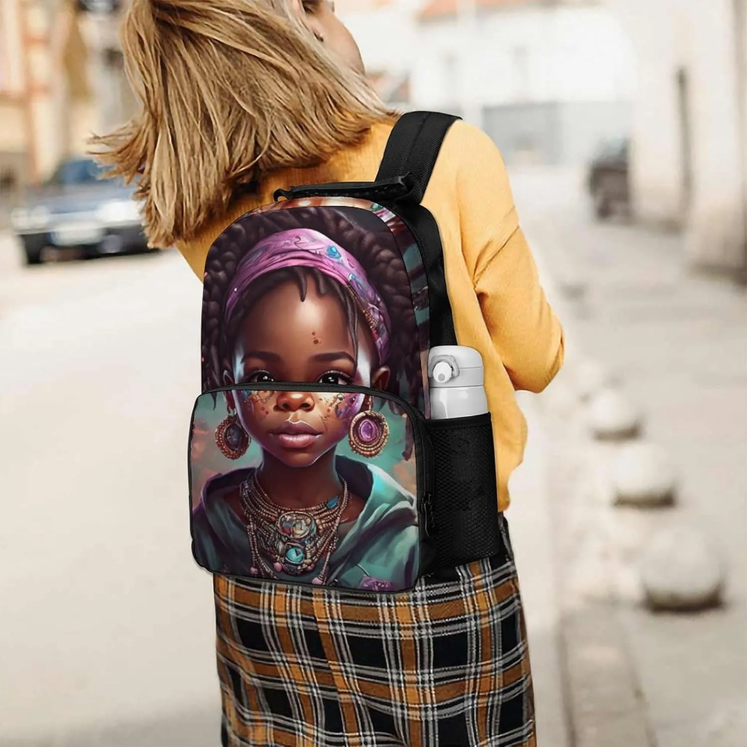 Lightweight Rucksacks for Camping Picnic Walking Cycling - Large Capacity Multipurpose Anti-Theft Carry On Bag, Afro Women African American Black Woman Art Travel Hiking & Camping Rucksack