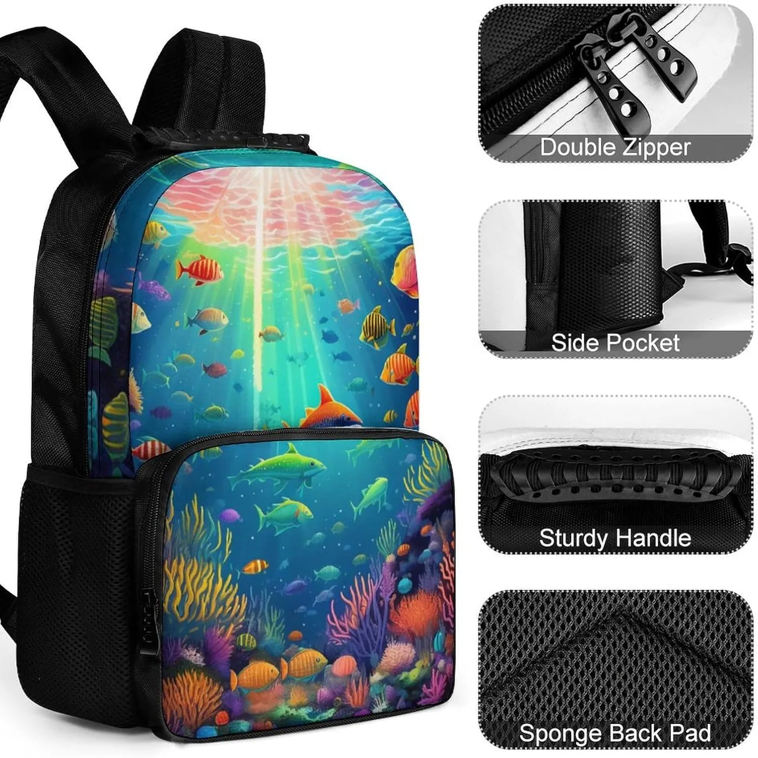 Lightweight Rucksacks for Camping Picnic Walking Cycling - Large Capacity Multipurpose Anti-Theft Carry On Bag, Beautiful Underwater World Fish Jellyfish Art Travel Hiking & Camping Rucksack