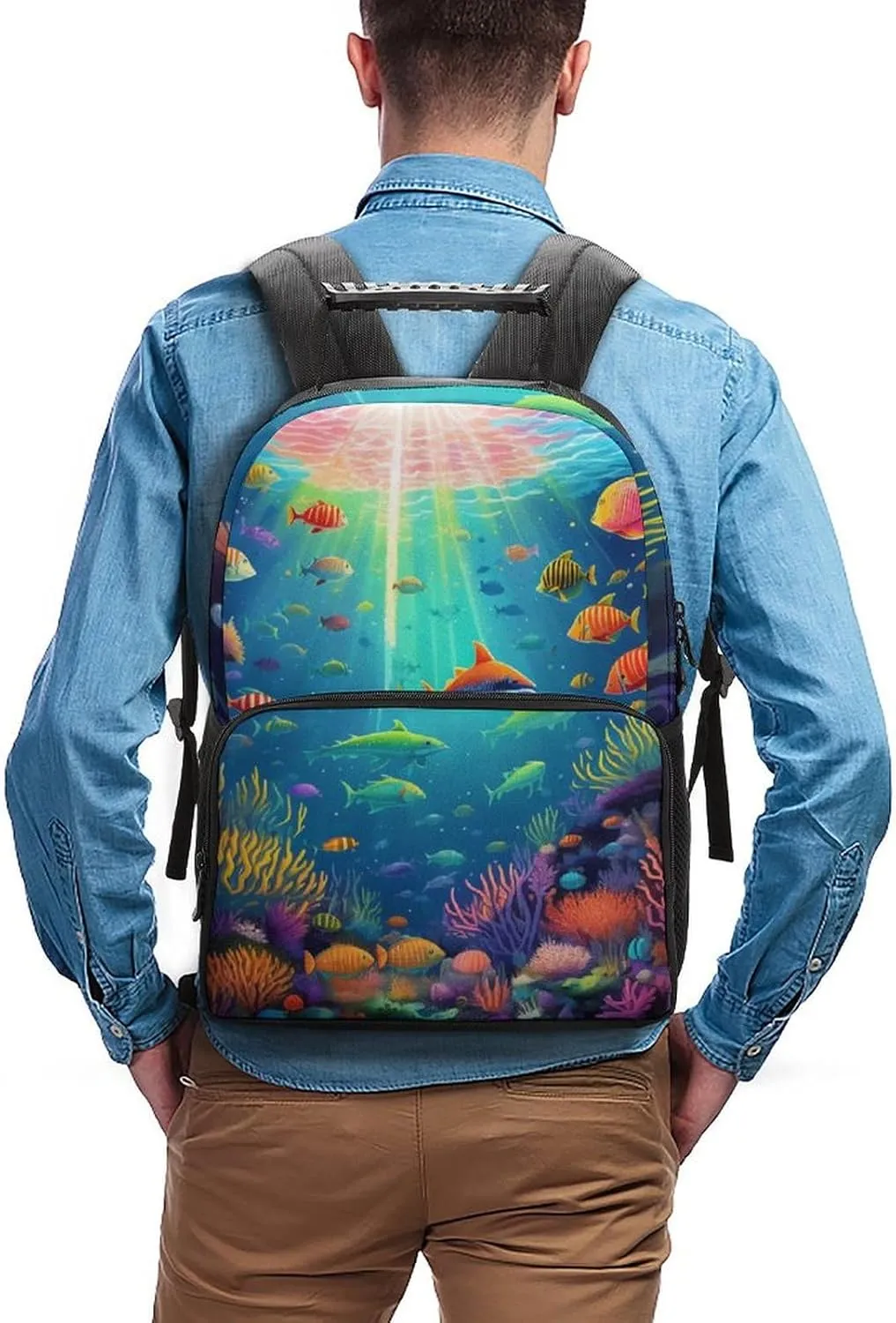 Lightweight Rucksacks for Camping Picnic Walking Cycling - Large Capacity Multipurpose Anti-Theft Carry On Bag, Beautiful Underwater World Fish Jellyfish Art Travel Hiking & Camping Rucksack