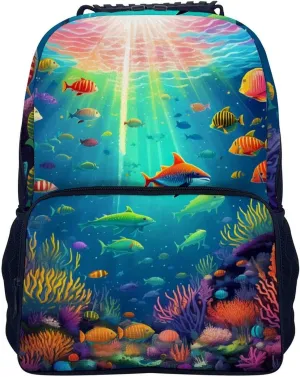 Lightweight Rucksacks for Camping Picnic Walking Cycling - Large Capacity Multipurpose Anti-Theft Carry On Bag, Beautiful Underwater World Fish Jellyfish Art Travel Hiking & Camping Rucksack