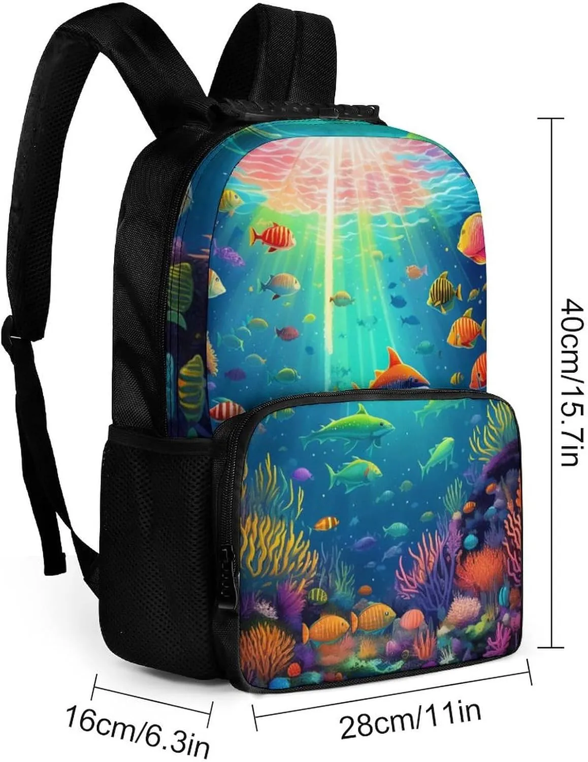 Lightweight Rucksacks for Camping Picnic Walking Cycling - Large Capacity Multipurpose Anti-Theft Carry On Bag, Beautiful Underwater World Fish Jellyfish Art Travel Hiking & Camping Rucksack