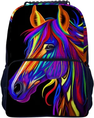 Lightweight Rucksacks for Camping Picnic Walking Cycling - Large Capacity Multipurpose Anti-Theft Carry On Bag, Rainbow Wild Horse Head Art Travel Hiking & Camping Rucksack