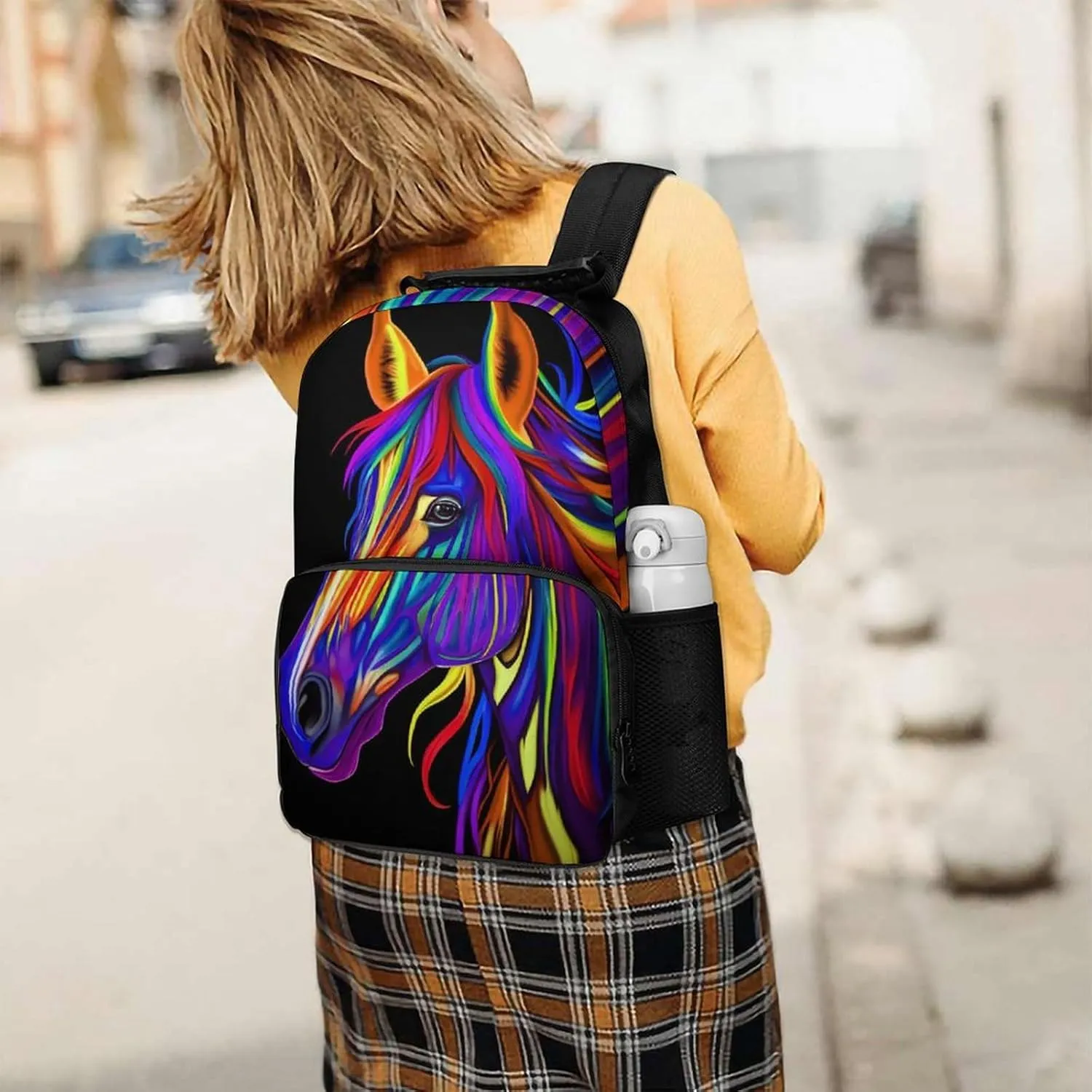 Lightweight Rucksacks for Camping Picnic Walking Cycling - Large Capacity Multipurpose Anti-Theft Carry On Bag, Rainbow Wild Horse Head Art Travel Hiking & Camping Rucksack