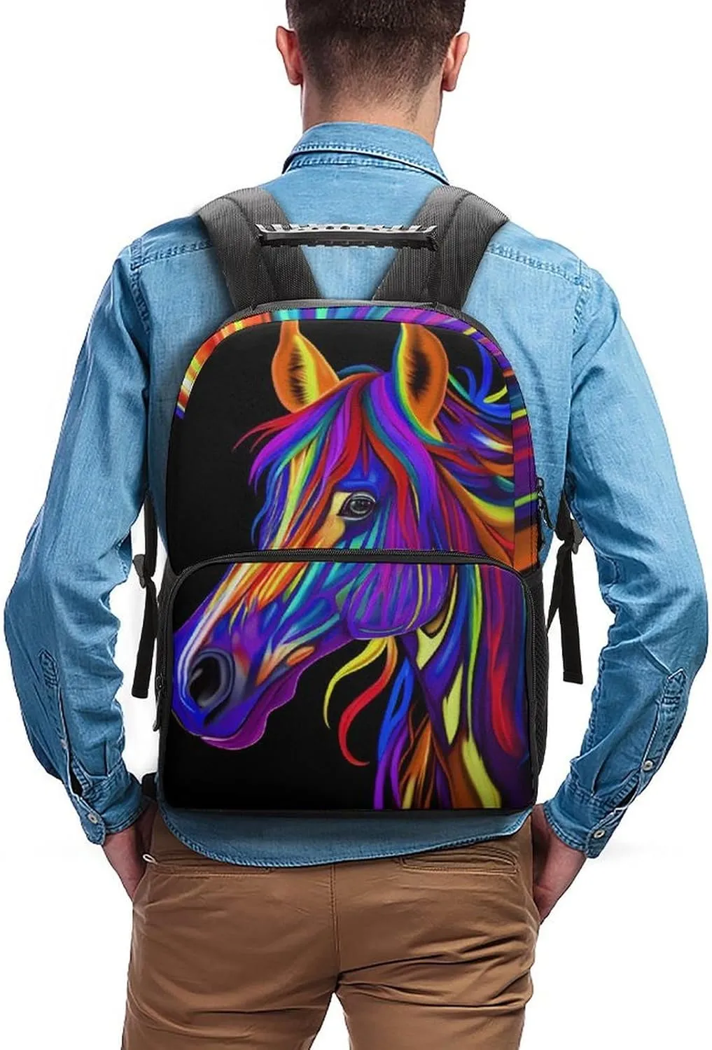 Lightweight Rucksacks for Camping Picnic Walking Cycling - Large Capacity Multipurpose Anti-Theft Carry On Bag, Rainbow Wild Horse Head Art Travel Hiking & Camping Rucksack
