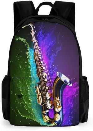 Lightweight Rucksacks for Camping Picnic Walking Cycling - Large Capacity Multipurpose Anti-Theft Carry On Bag, Saxophone In Fire And Water Art Travel Hiking & Camping Rucksack