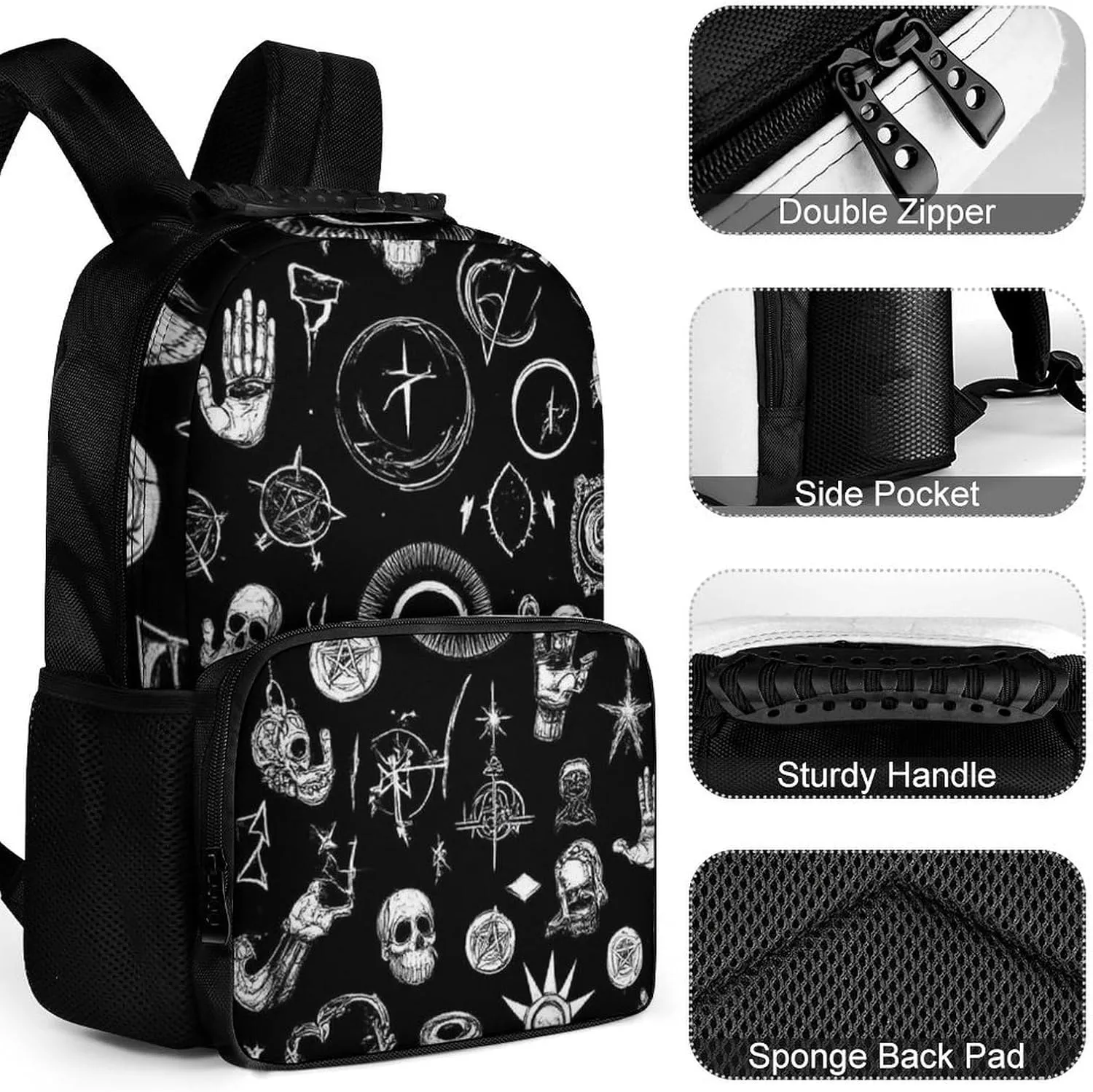 Lightweight Rucksacks for Camping Picnic Walking Cycling - Large Capacity Multipurpose Anti-Theft Carry On Bag, Skull Cat Moon Gothic Ouijas Boards Eyes Black Travel Hiking & Camping Rucksack