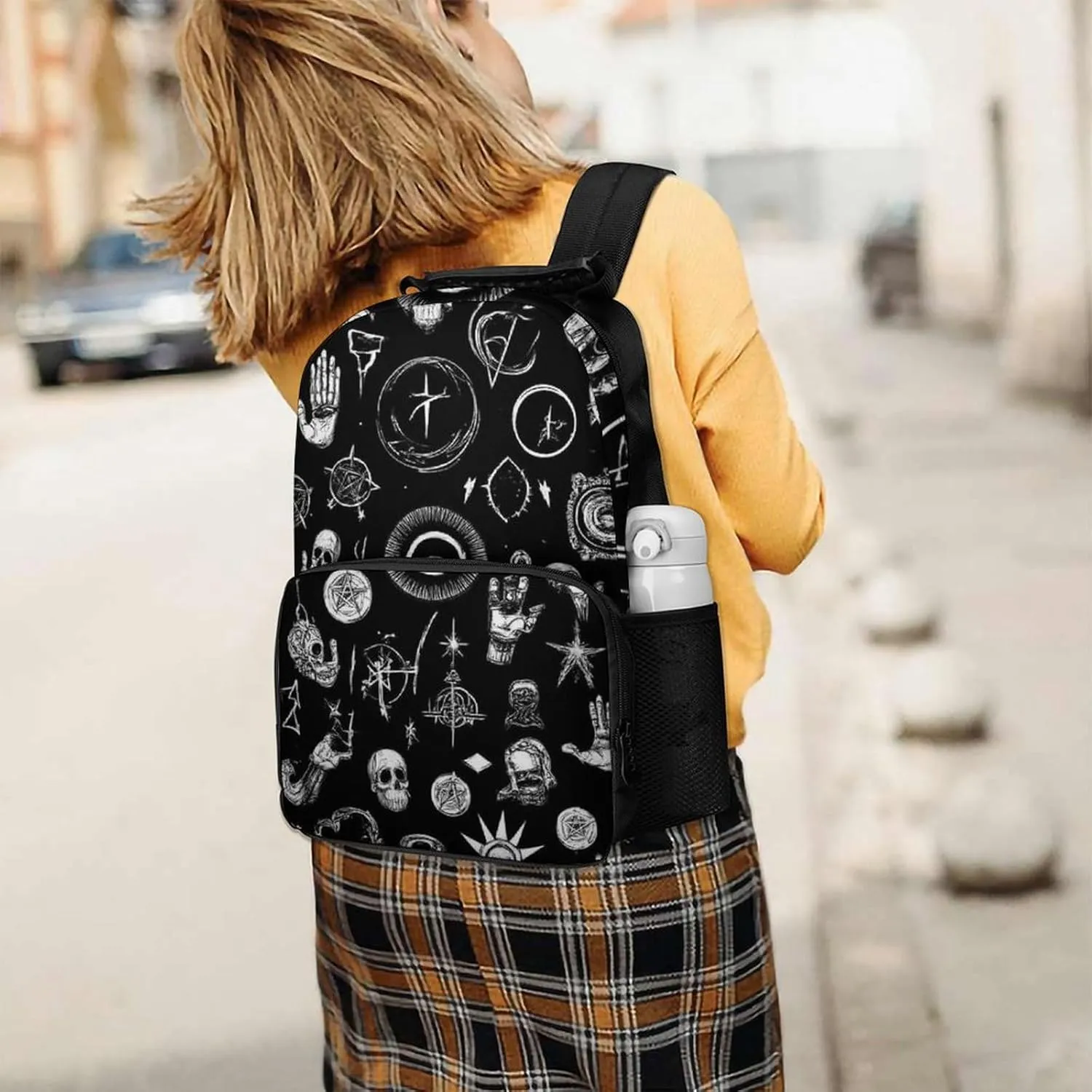 Lightweight Rucksacks for Camping Picnic Walking Cycling - Large Capacity Multipurpose Anti-Theft Carry On Bag, Skull Cat Moon Gothic Ouijas Boards Eyes Black Travel Hiking & Camping Rucksack