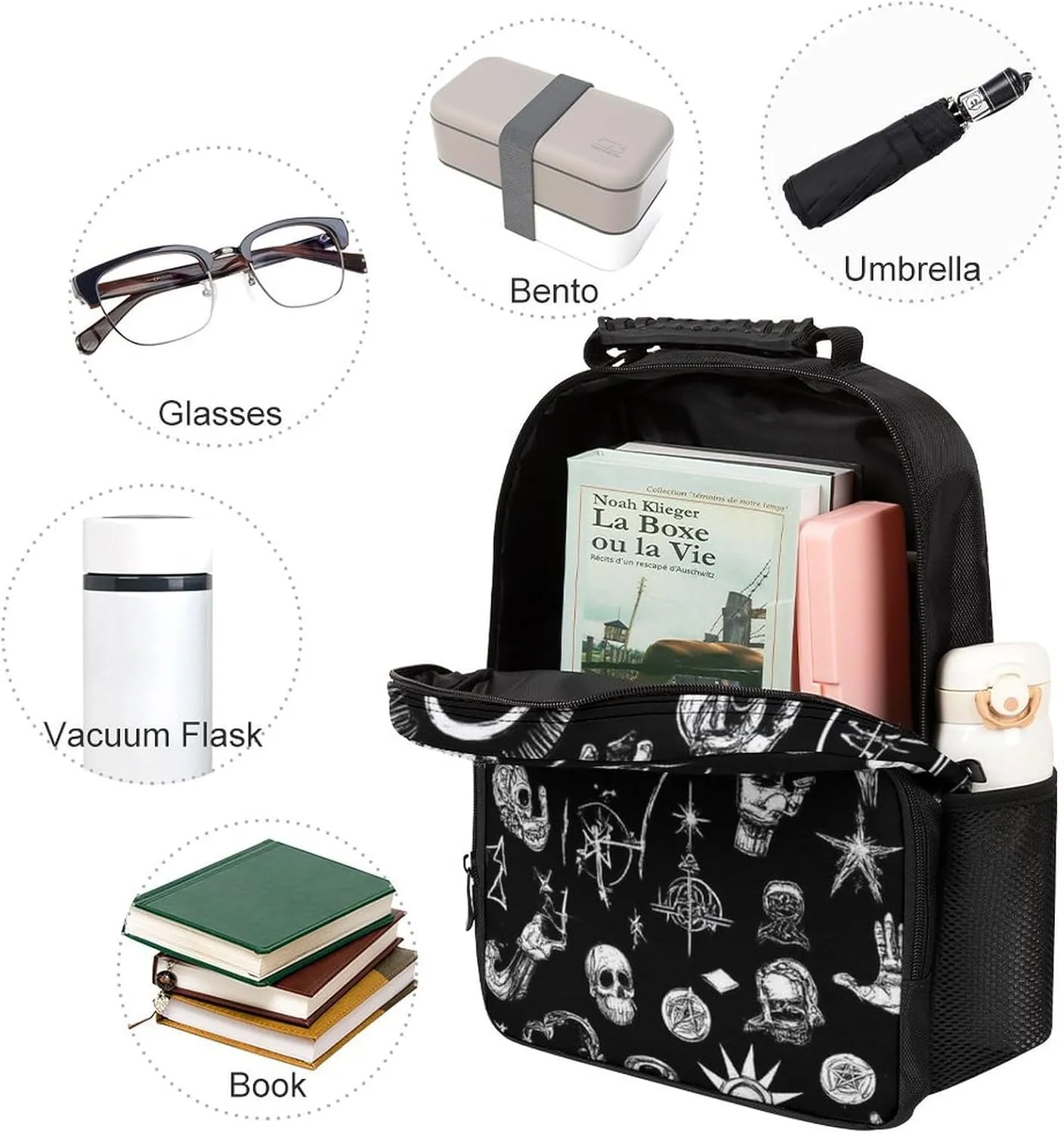 Lightweight Rucksacks for Camping Picnic Walking Cycling - Large Capacity Multipurpose Anti-Theft Carry On Bag, Skull Cat Moon Gothic Ouijas Boards Eyes Black Travel Hiking & Camping Rucksack