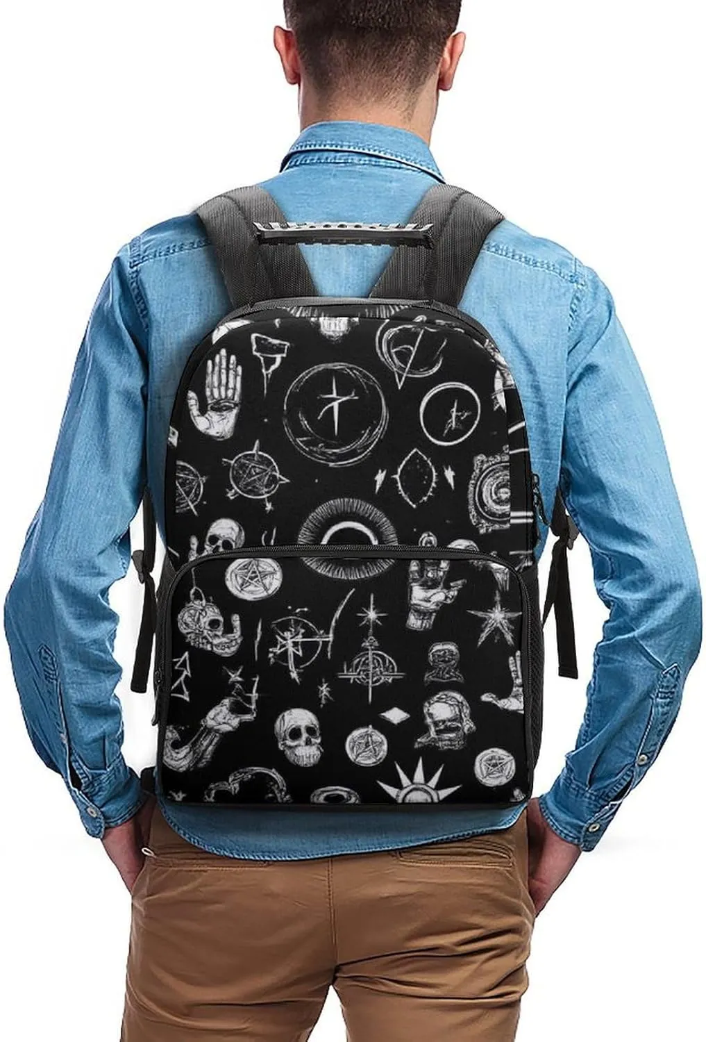 Lightweight Rucksacks for Camping Picnic Walking Cycling - Large Capacity Multipurpose Anti-Theft Carry On Bag, Skull Cat Moon Gothic Ouijas Boards Eyes Black Travel Hiking & Camping Rucksack