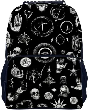 Lightweight Rucksacks for Camping Picnic Walking Cycling - Large Capacity Multipurpose Anti-Theft Carry On Bag, Skull Cat Moon Gothic Ouijas Boards Eyes Black Travel Hiking & Camping Rucksack