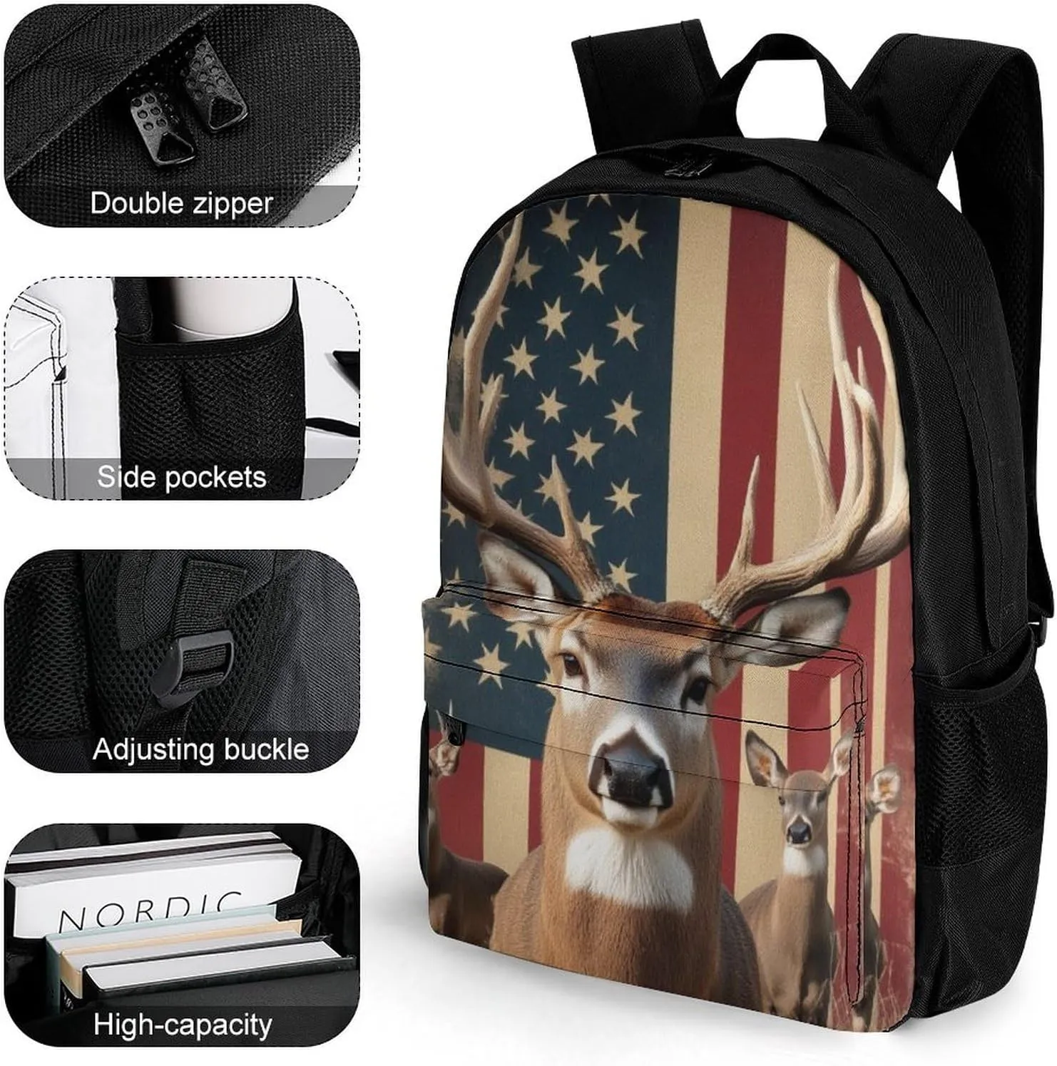 Lightweight Rucksacks for Climbing Outdoors Walking Cycling - Large Capacity Anti-Theft Multipurpose Carry On Bag, American Us Flag Hunting Camo Deer Camping Outdoor Backpack