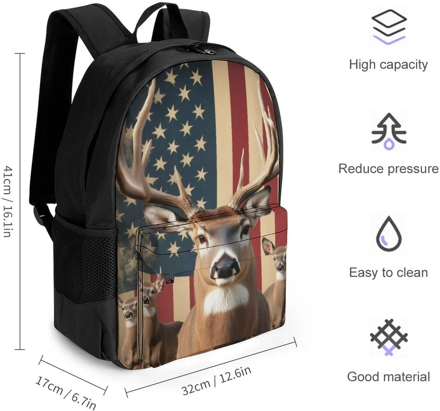 Lightweight Rucksacks for Climbing Outdoors Walking Cycling - Large Capacity Anti-Theft Multipurpose Carry On Bag, American Us Flag Hunting Camo Deer Camping Outdoor Backpack