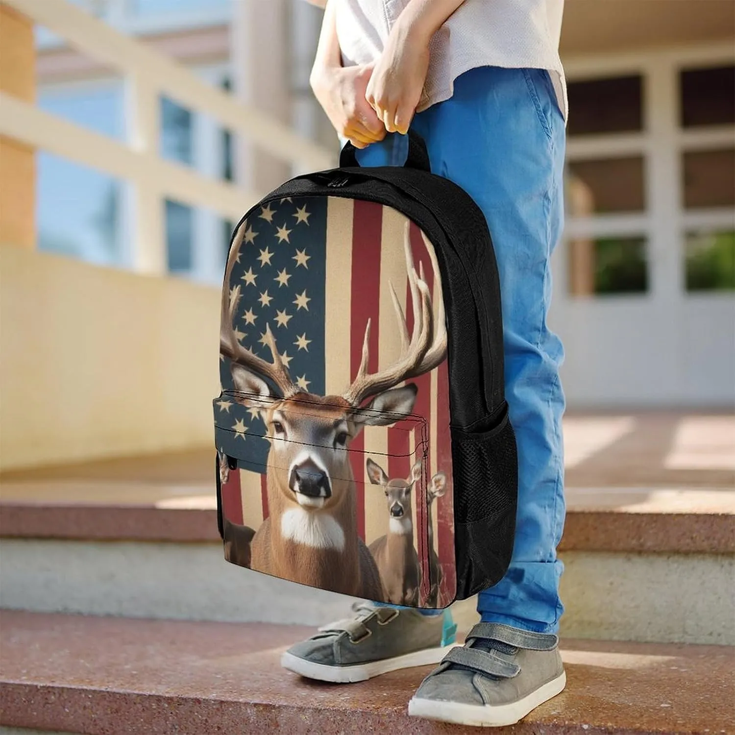 Lightweight Rucksacks for Climbing Outdoors Walking Cycling - Large Capacity Anti-Theft Multipurpose Carry On Bag, American Us Flag Hunting Camo Deer Camping Outdoor Backpack