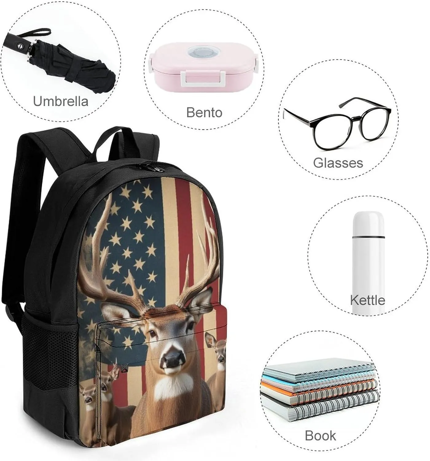 Lightweight Rucksacks for Climbing Outdoors Walking Cycling - Large Capacity Anti-Theft Multipurpose Carry On Bag, American Us Flag Hunting Camo Deer Camping Outdoor Backpack