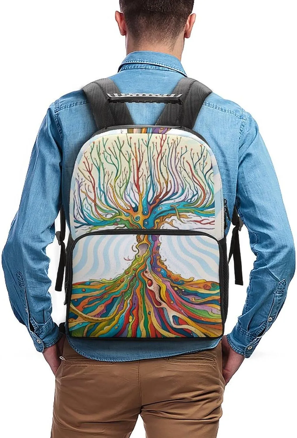 Lightweight Rucksacks for Climbing Outdoors Walking Cycling - Large Capacity Anti-Theft Multipurpose Carry On Bag, Funky Tree Art Camping Outdoor Backpack