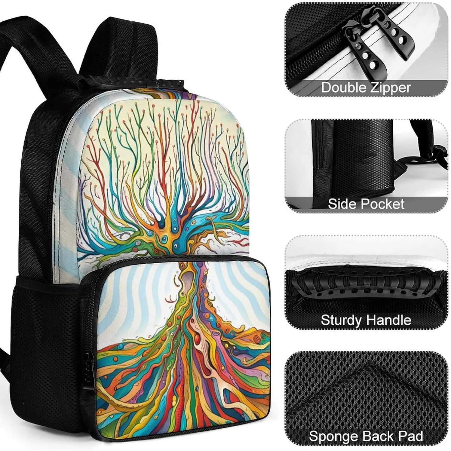 Lightweight Rucksacks for Climbing Outdoors Walking Cycling - Large Capacity Anti-Theft Multipurpose Carry On Bag, Funky Tree Art Camping Outdoor Backpack