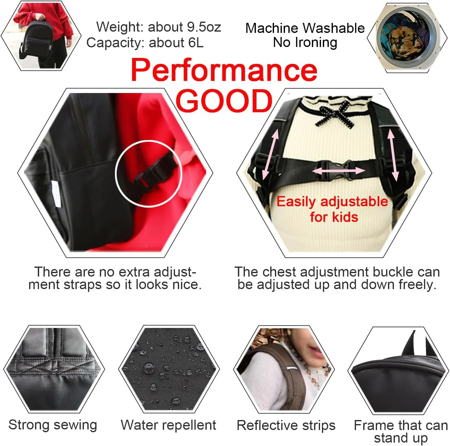Lightweight Toddler Kids Backpack with Chest Strap For Boys and Girls, Preschool Kindergarten 3-6 Years Old 30 Colors (BWR)