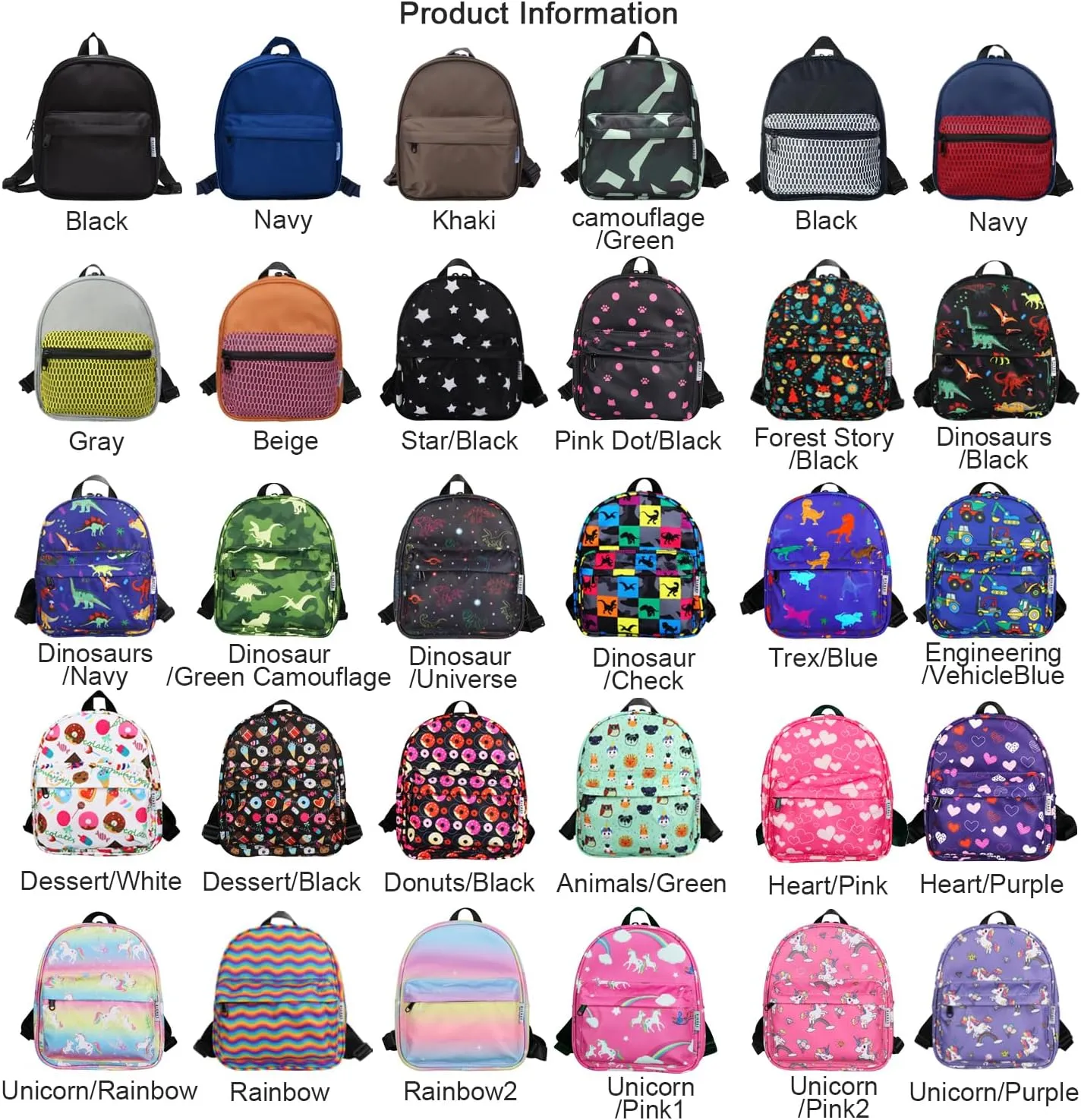 Lightweight Toddler Kids Backpack with Chest Strap For Boys and Girls, Preschool Kindergarten 3-6 Years Old 30 Colors (BWR)
