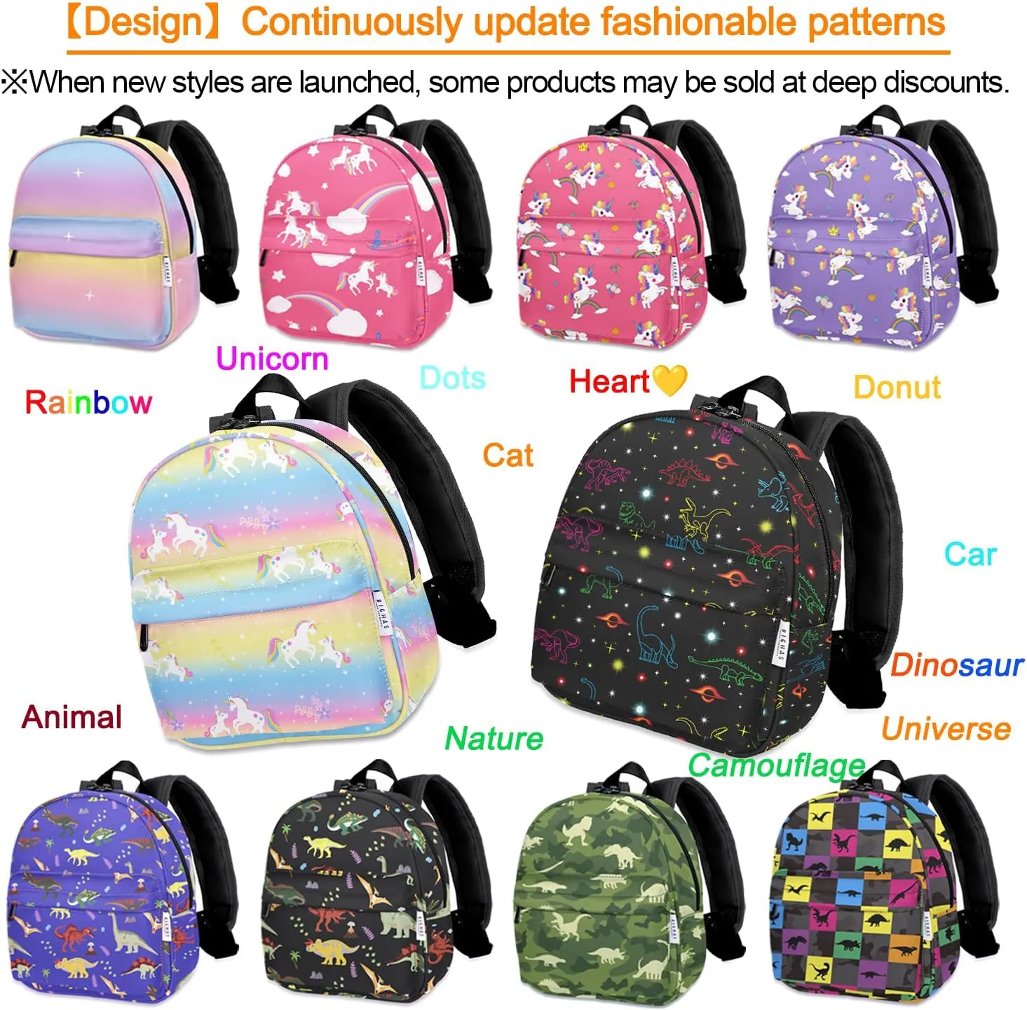 Lightweight Toddler Kids Backpack with Chest Strap For Boys and Girls, Preschool Kindergarten 3-6 Years Old 30 Colors (BWR)