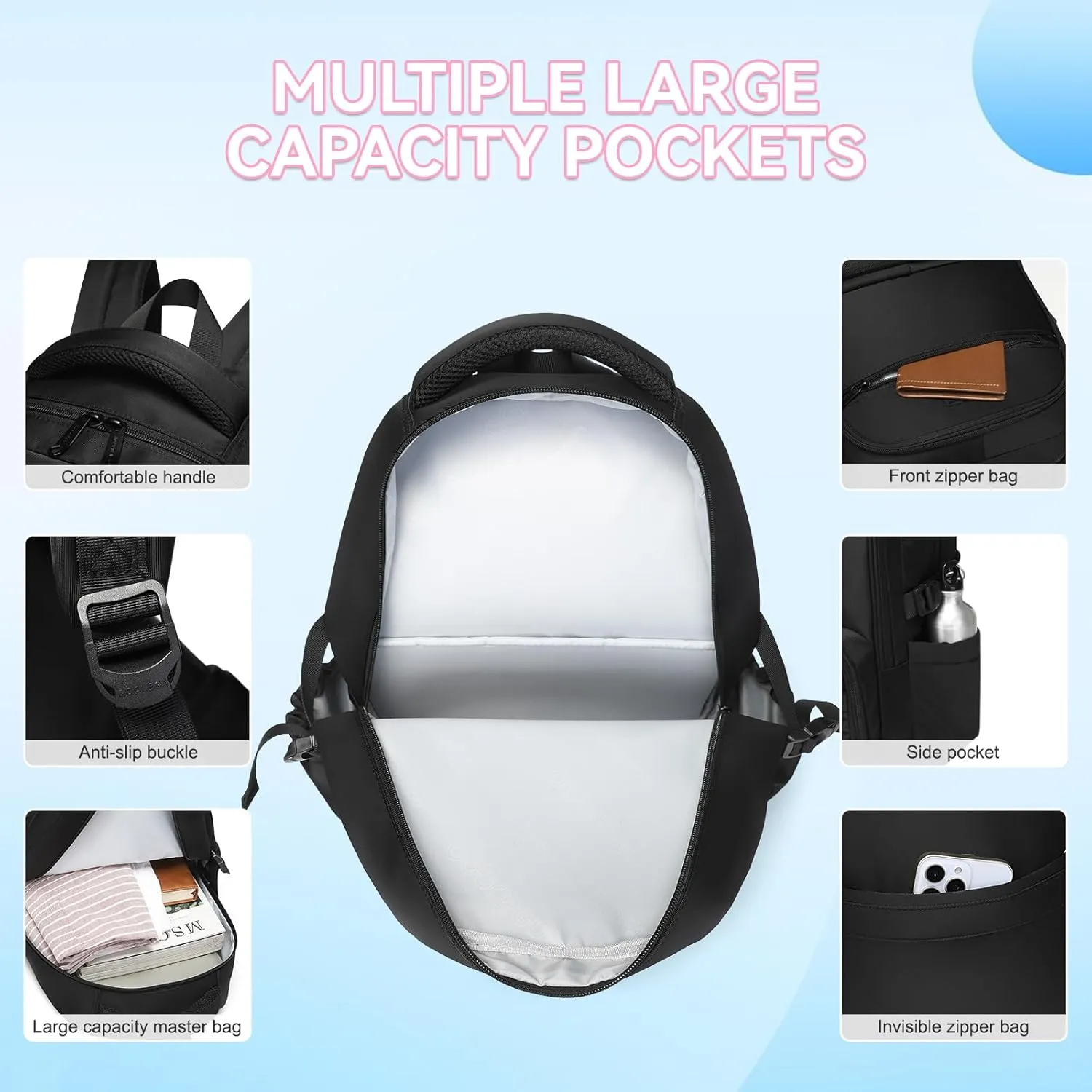 Lightweight Travel Backpack for Men and Women, Water Resistant Casual Daypack with Large Capacity and Multiple Compartments