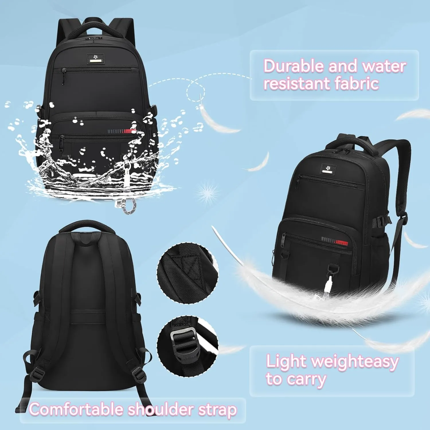 Lightweight Travel Backpack for Men and Women, Water Resistant Casual Daypack with Large Capacity and Multiple Compartments