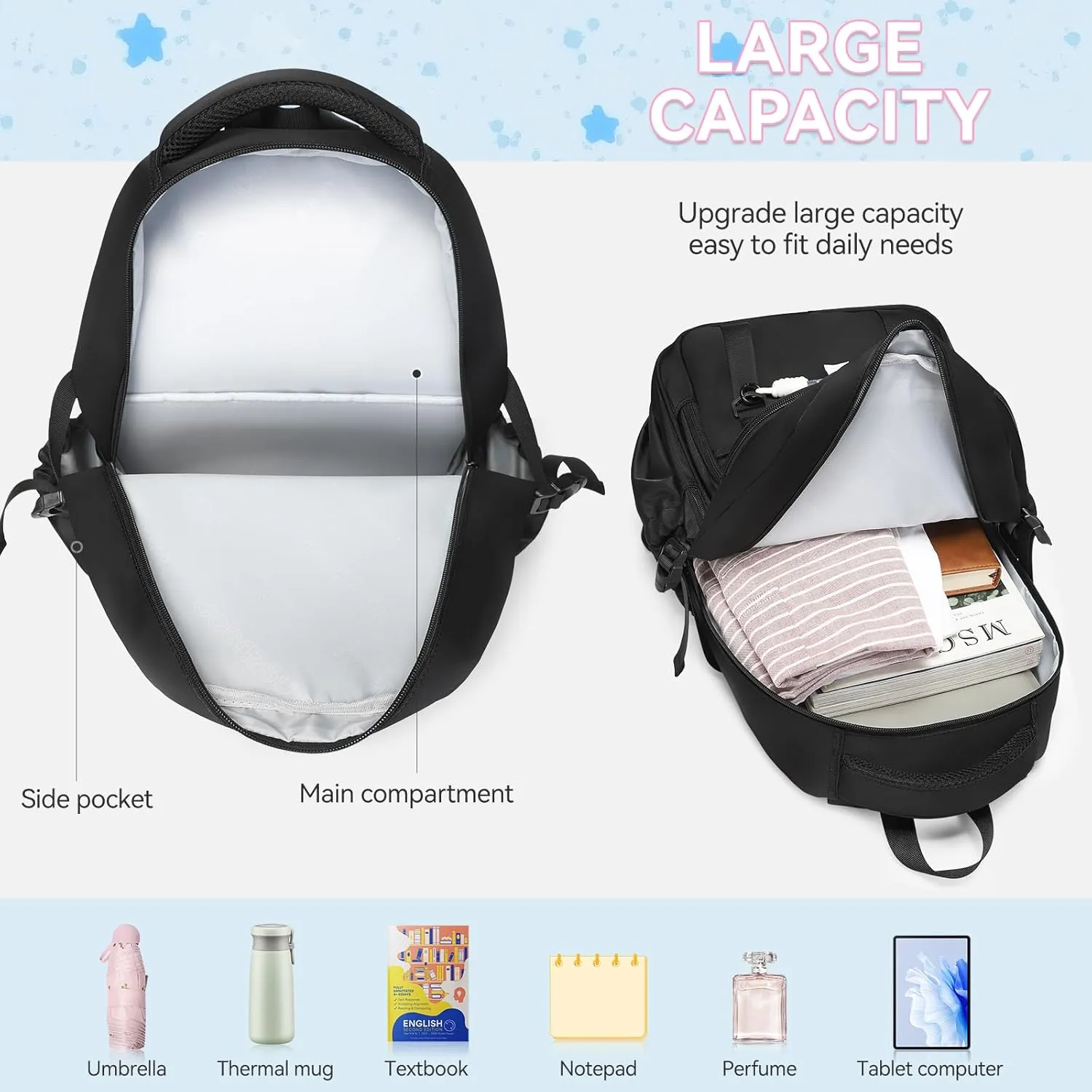 Lightweight Travel Backpack for Men and Women, Water Resistant Casual Daypack with Large Capacity and Multiple Compartments