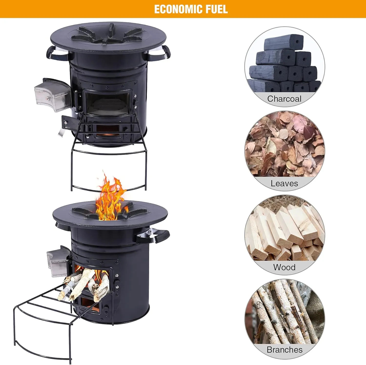 Lineslife Camping Rocket Stove Wood Burning Portable for Cooking, Outdoor Camping Wood Stove with Carrying Bag for Backpacking Emergency RV Survival, Versatility of Fuel, Black Two Doors 12.6"