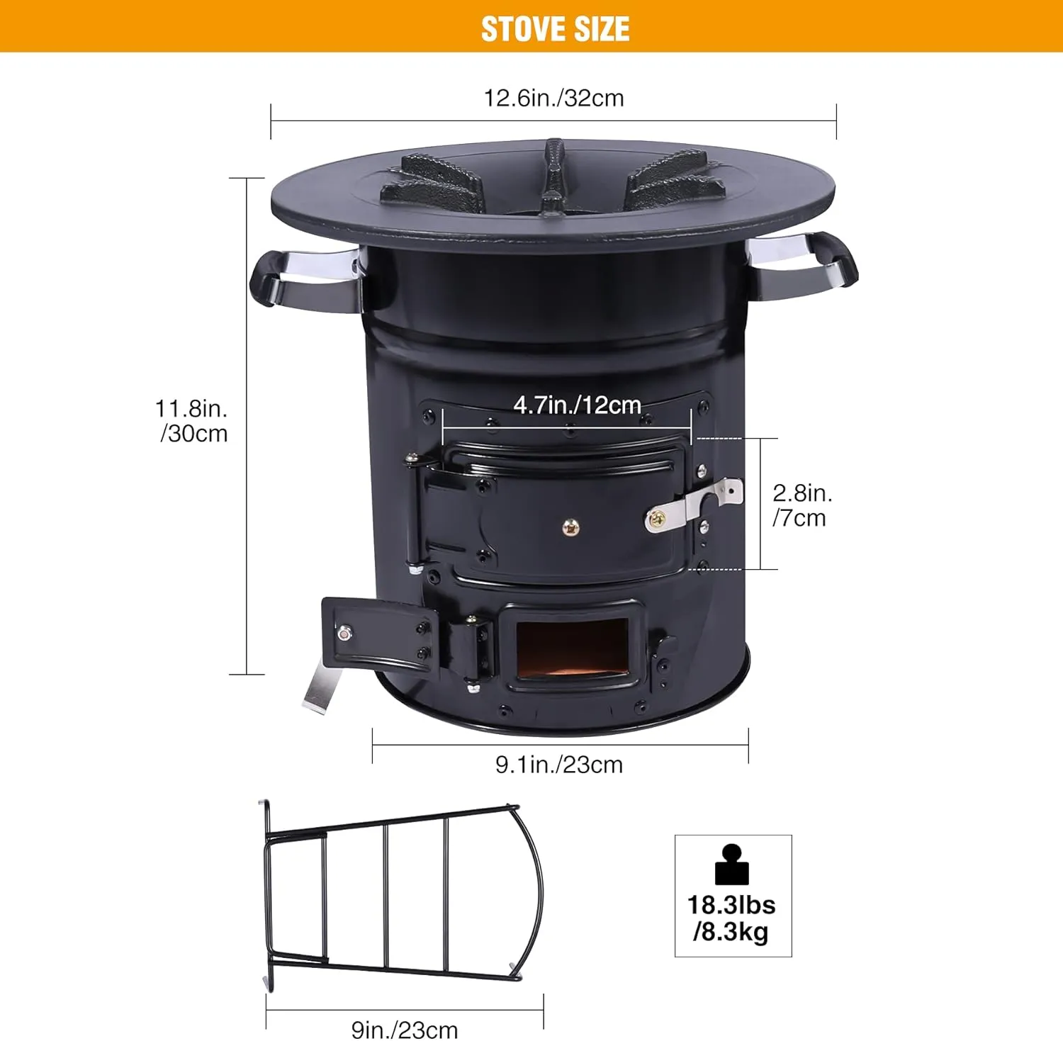 Lineslife Camping Rocket Stove Wood Burning Portable for Cooking, Outdoor Camping Wood Stove with Carrying Bag for Backpacking Emergency RV Survival, Versatility of Fuel, Black Two Doors 12.6"
