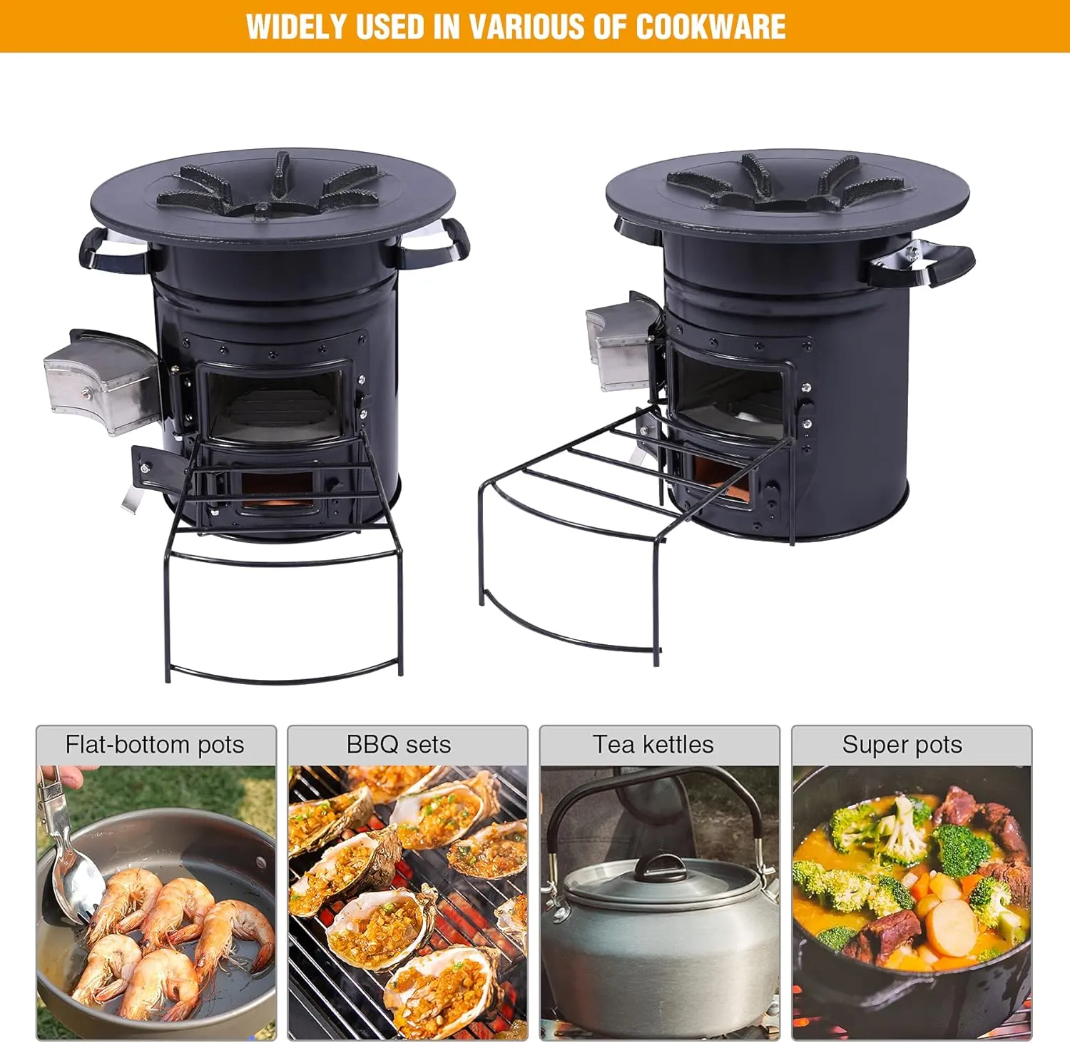 Lineslife Camping Rocket Stove Wood Burning Portable for Cooking, Outdoor Camping Wood Stove with Carrying Bag for Backpacking Emergency RV Survival, Versatility of Fuel, Black Two Doors 12.6"