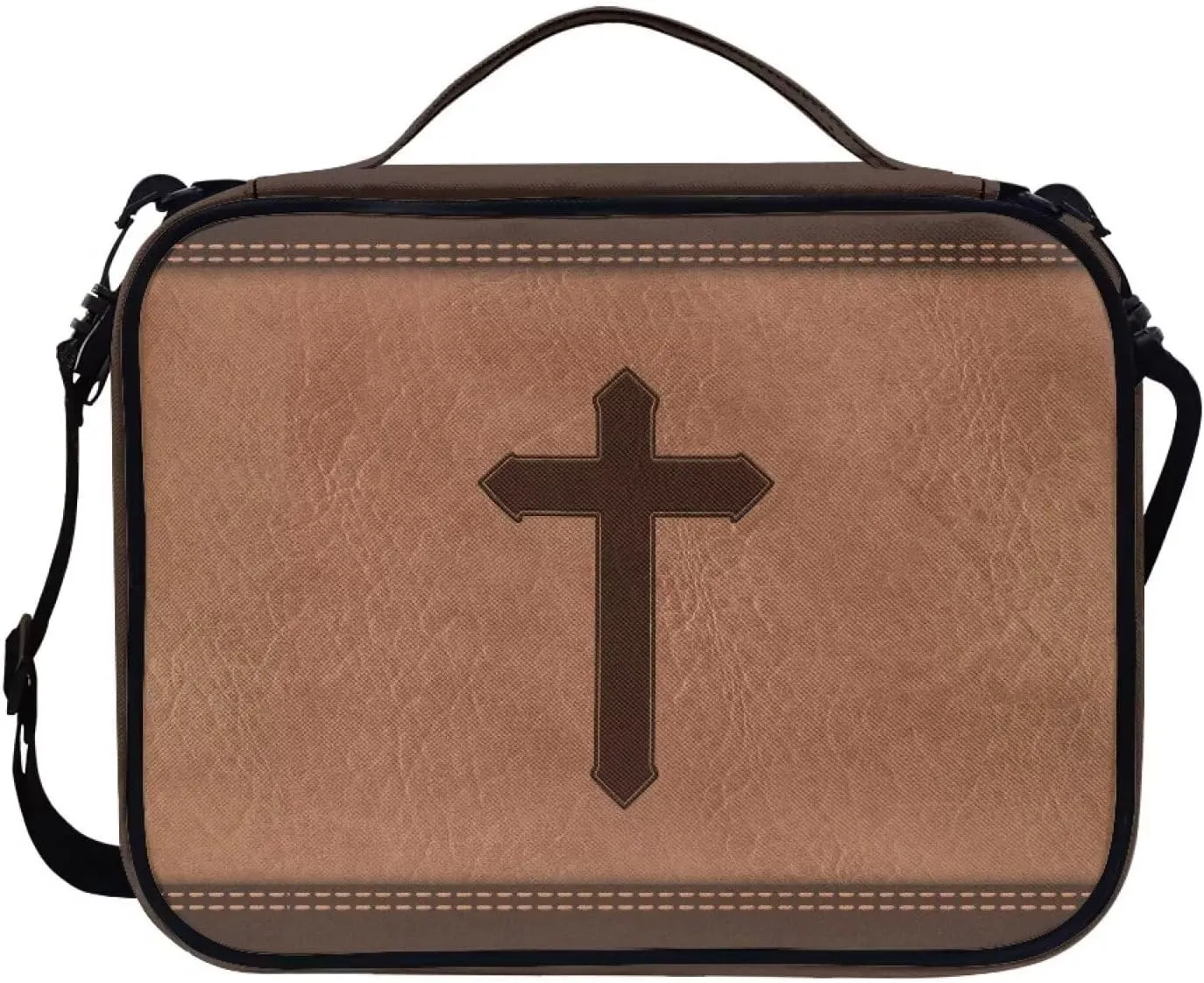 Lion Cross Bible Case for Men Bible Book Bag with Shoulder Strap Bible Carrying Case with Handle Zipper Pocket, for When I am Weak