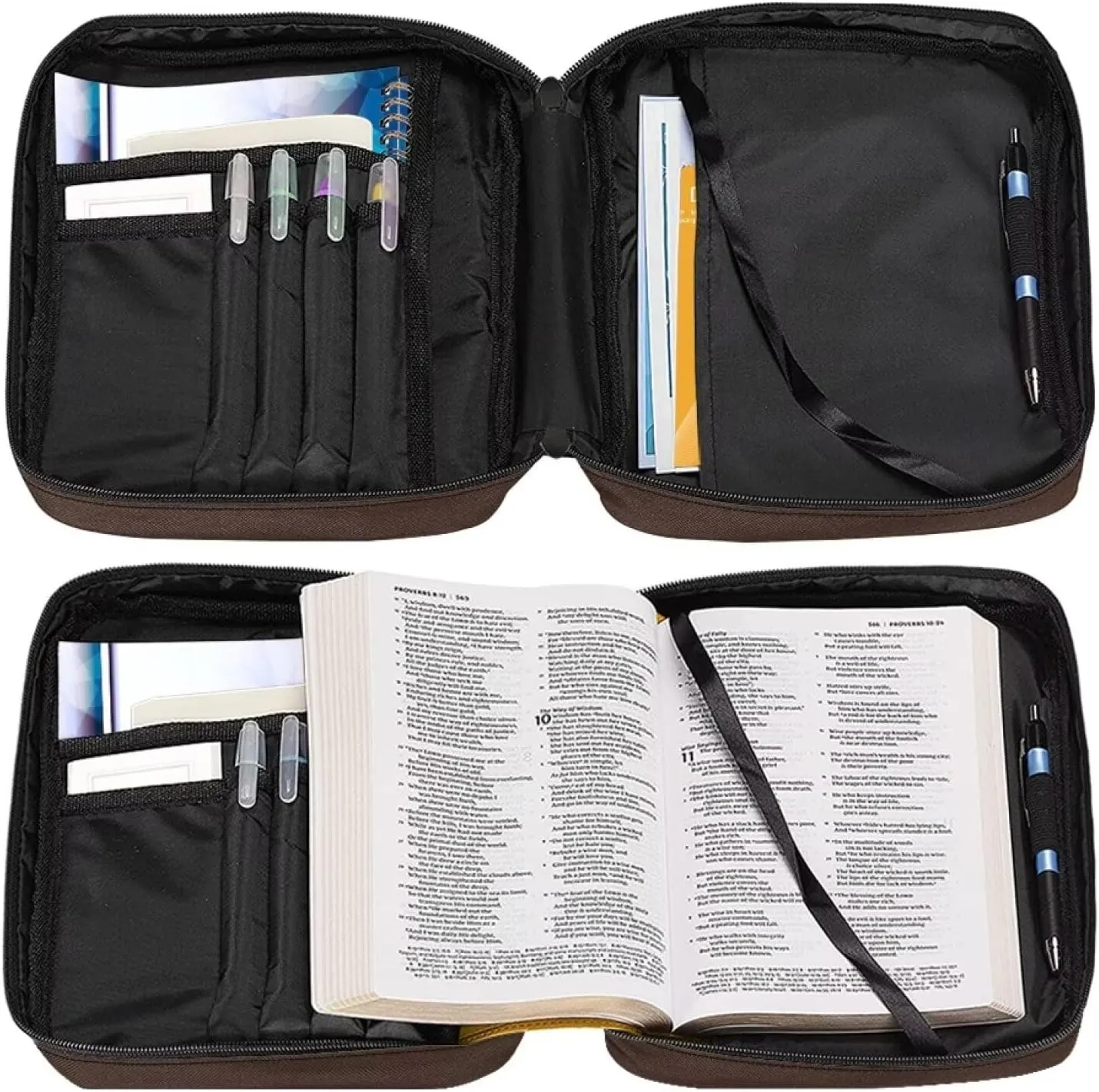 Lion Cross Bible Case for Men Bible Book Bag with Shoulder Strap Bible Carrying Case with Handle Zipper Pocket, for When I am Weak