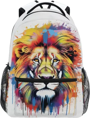 Lion Portrait Watercolor School Kids Backpack for Boys Girls Laptop Backpack Lightweight Travel Bag for Women Men