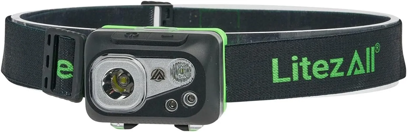 LitezAll Nearly Invincible Rechargeable Headlamp, IPX7 Waterproof LED Headlamp with Dual Power Buttons, Impact Resistant Resin Build, Hands-Free Tactical Headlamp for Camping, Work, and Emergencies