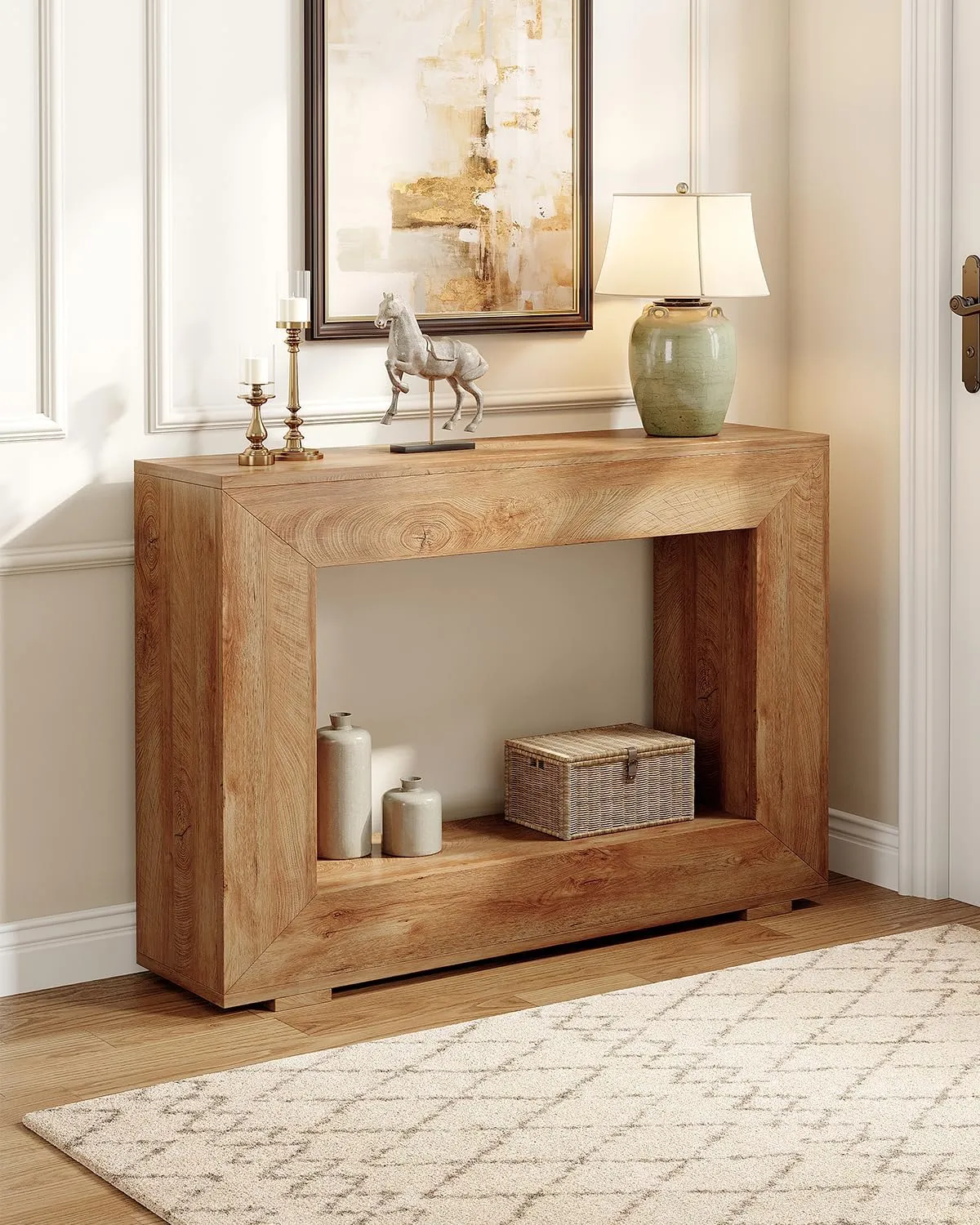 LITTLE TREE 47 Inches Console Table, Sofa Table with Storage, Modern Entryway Table for Hallway, Narrow Long Sofa Entryway Table for Living Room, Beige