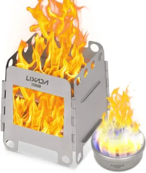 Lixada Camping Stove, Titanium Folding Wood Burning Stove Alcohol Burner Pocket Stove Portable Lightweight