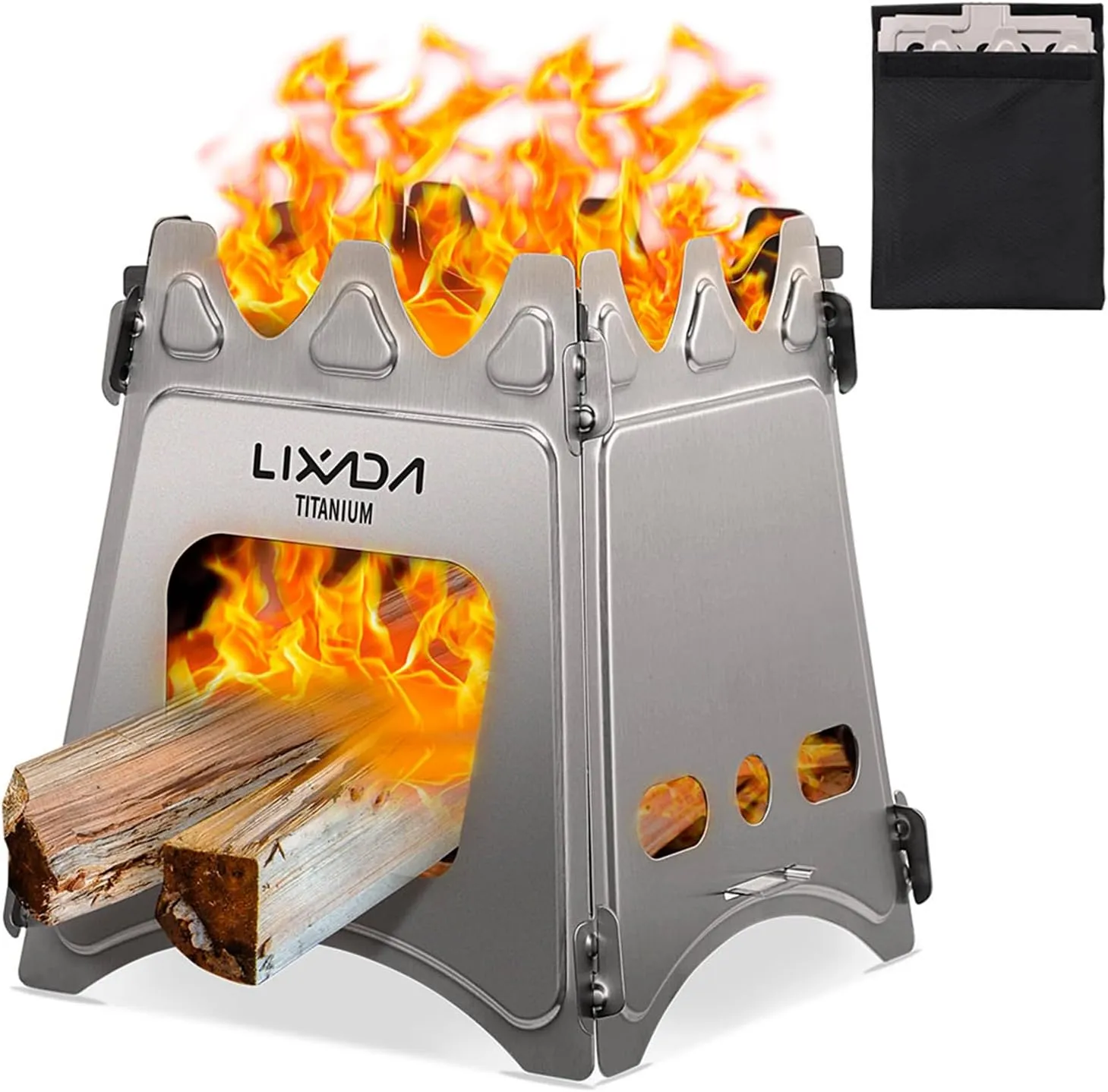 Lixada Titanium Wood Stove Ultralight Backpacking Stove Portable Folding Camping Stove Compact Durable Wood Burning Stove for Outdoor Cooking Hiking Camping Picnic BBQ and Bushcraft Survival