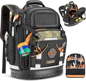 LOKASS Tool Backpack Bag, HVAC Heavy Duty Construction Tools Backpack for Men, 1680D Professional Level Durable Tool Organizer, with Molded Base & Combination Lock, for Electricians & Home Repair