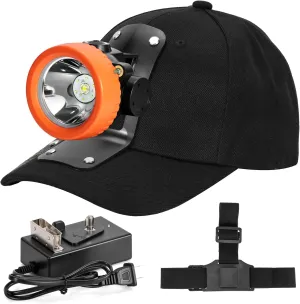 Lokilo Super Bright 1 6 LED Mining Headlamp,Rechargeable Waterproof Headlight with Miner Cap,Long Lasting,Lightweight Perfect for Work Camping Hiking and Emergency Use White Light (Orange with Hat)