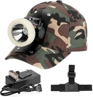 Lokilo Ultra-Bright LED Mining Headlamp,Rechargeable Waterproof Hard Hat White Light Headlight,Camouflage Miner Cap Included,Durable Mining Light for Underground Work and Outdoor Adventures (White)